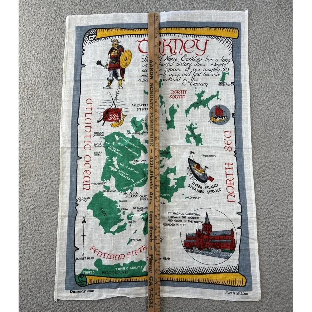 Vintage Orkney Tea Towel Map 29x21 Irish Linen Scotland Dunmoy